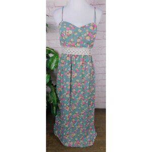 Vintage Jodi Kristopher Floral Maxi Dress Size 7/8 Lined Boho Lace